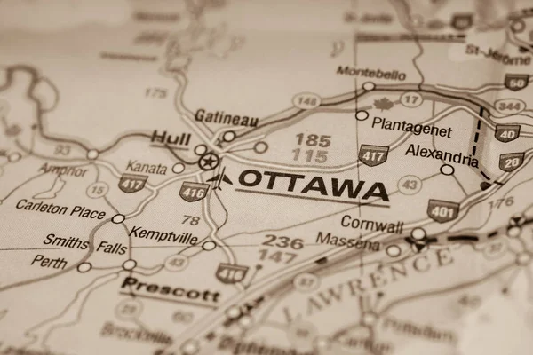 Οττάβα Στο Χάρτη Του Καναδά — Φωτογραφία Αρχείου