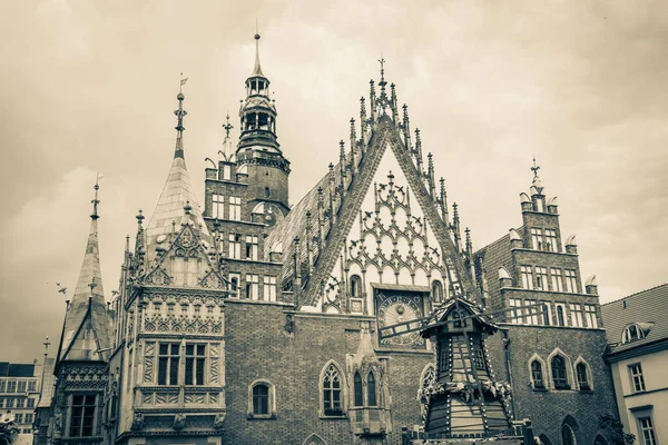 Hermosa Plaza Del Mercado Wroclaw Hermosas Casas Antiguas — Foto de Stock