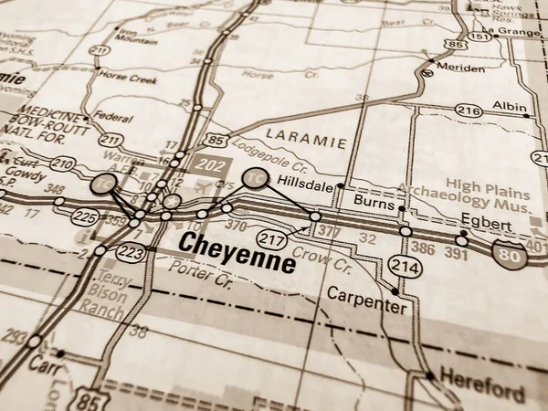 Cheyenne Mapě Usa — Stock fotografie