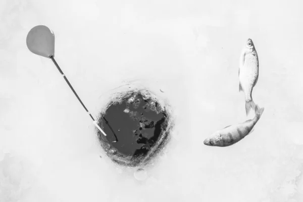 Зимова Льодова Риболовля Морозному Озері — стокове фото