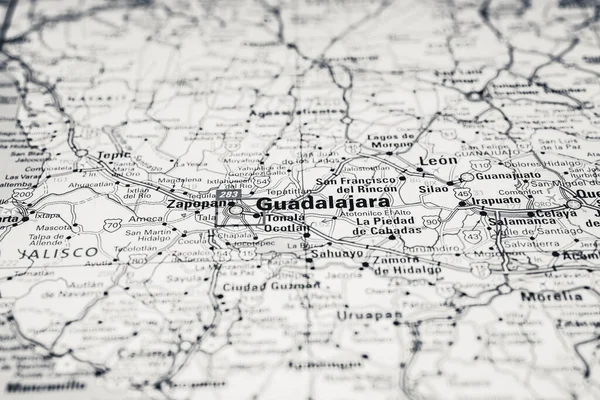 Guadalajara on Mexico travel map