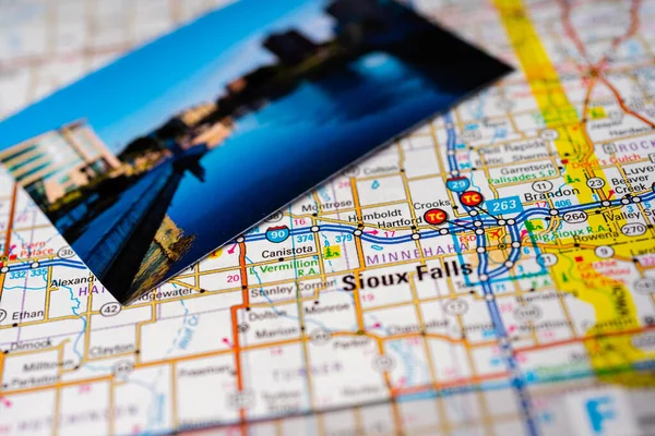 Sioux Falls Amerikai Egyesült Államok Utazási Térkép Háttér — Stock Fotó
