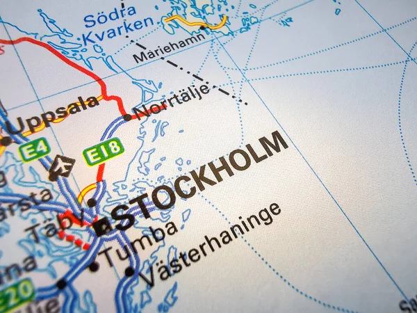 关于欧洲路线图的斯德哥尔摩 — 图库照片