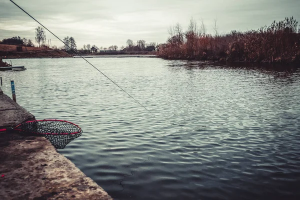 Angeln Auf Dem See Hintergrund Der Fischerei — Stockfoto