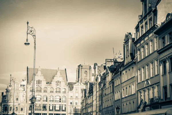 Rynek Centralny Wrocławiu Starymi Kolorowymi Domami — Zdjęcie stockowe