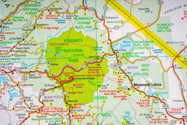 Yosemite National Park Usa Map Atlas Travel Background — Stockfoto