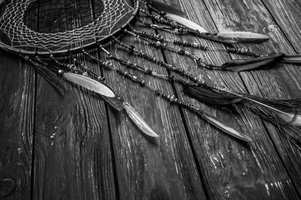 Dreamcatcher Pozadí Dřevěného Umění — Stock fotografie