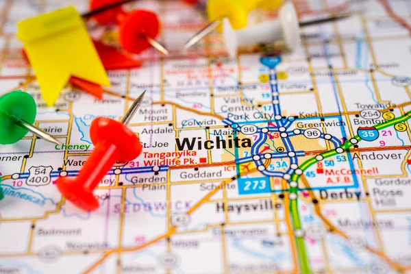 Wichita Usa Mapa Tło Podróży — Zdjęcie stockowe