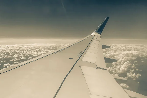Widok Okna Samolotu Skrzydło — Zdjęcie stockowe