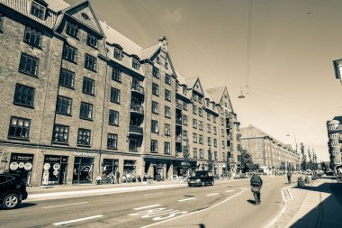Kopenhag, Danimarka - 15 Temmuz 2019. Kopenhag sokakları, Danimarka