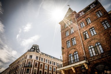 Kopenhag, Danimarka - 18 Temmuz 2019. Güzel Kopenhag mimarisi, Kopenhag 'da seyahat