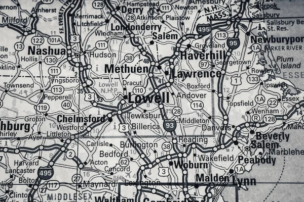 Lowell Mapa Dos Eua Fundo Viagem — Fotografia de Stock