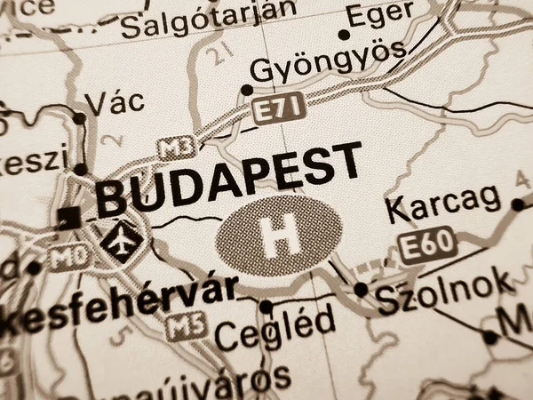 Budapest on a road map of Europe