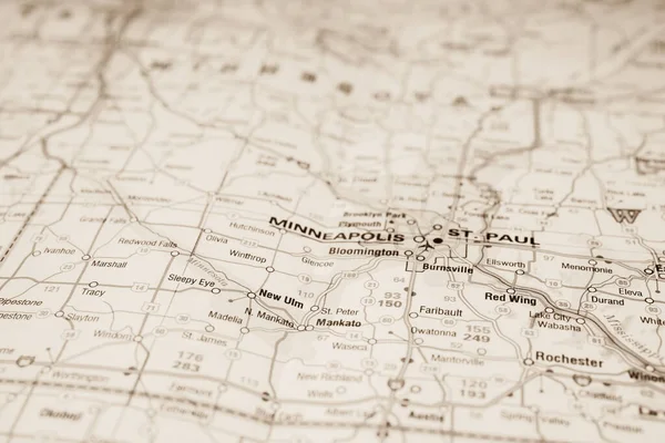 地图上的明尼阿波利斯 — 图库照片