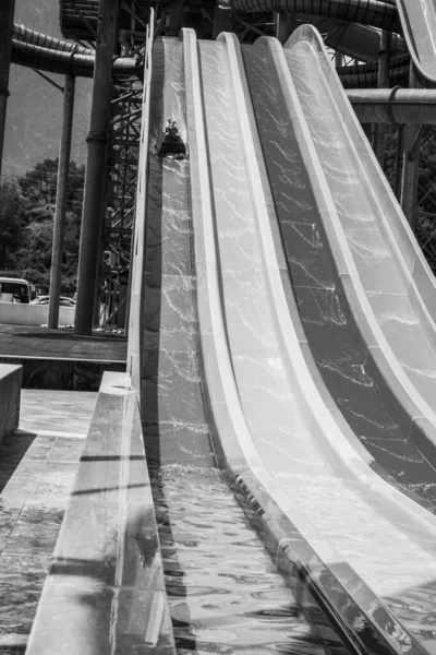 Boy Rides Slide Water Park — Stock Photo, Image