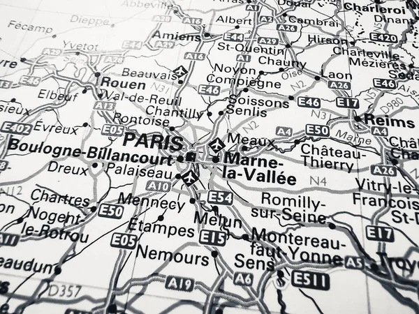 Paris Sobre Mapa Europa — Fotografia de Stock