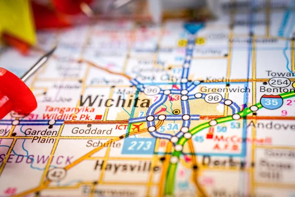 Wichita Usa Mapa Tło Podróży — Zdjęcie stockowe