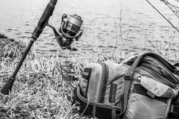 Pêche Loisirs Plein Air Sur Fond Lac — Photo