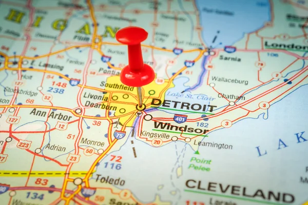 Detroit Mapě Usa — Stock fotografie