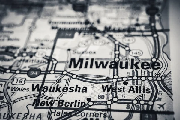 Milwaukee Map Stany Zjednoczone Ameryki Tle Podróży — Zdjęcie stockowe