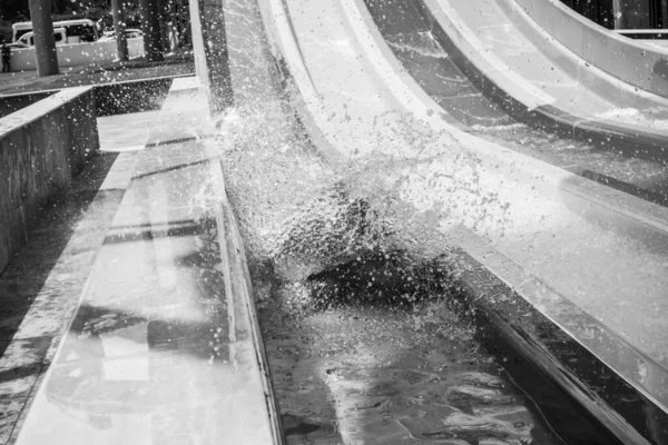 Boy Rides Slide Water Park — Stock Photo, Image