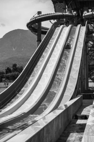 Boy Rides Slide Water Park — Stock Photo, Image