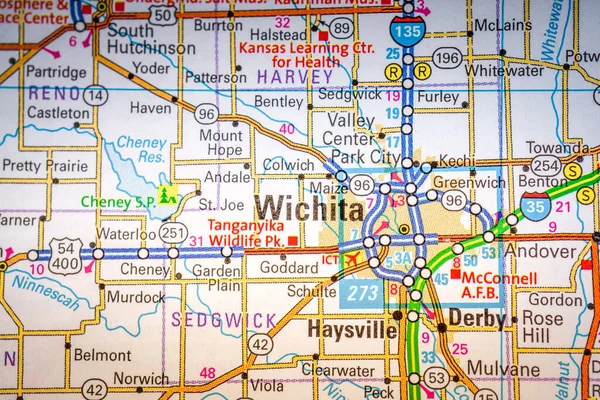 Wichita Usa Mapa Fondo Viaje —  Fotos de Stock