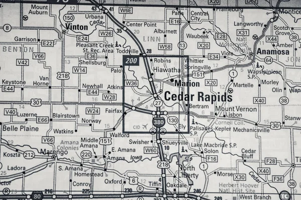 Cedar Rapids Στις Ηπα Ταξιδιωτικό Χάρτη Φόντο — Φωτογραφία Αρχείου