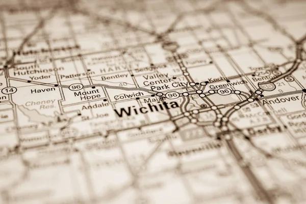 Wichita Usa Mapa Fondo Viaje —  Fotos de Stock