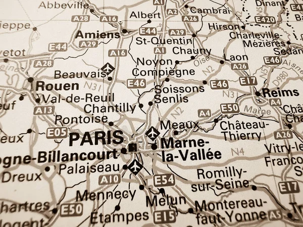 Paryż Mapie Drogowej Europy — Zdjęcie stockowe