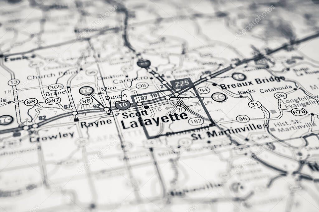 Lafayette on USA map background