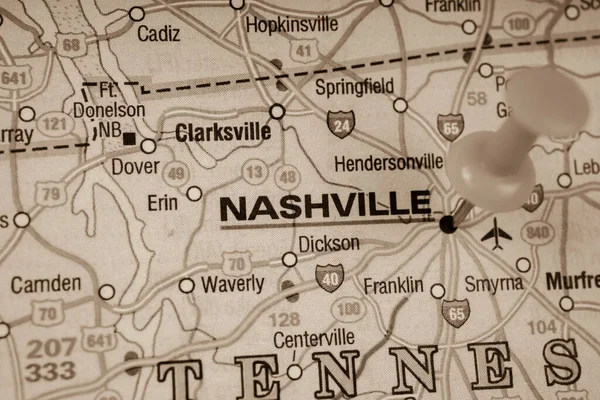 Nashville Sullo Sfondo Della Mappa Degli Stati Uniti — Foto Stock