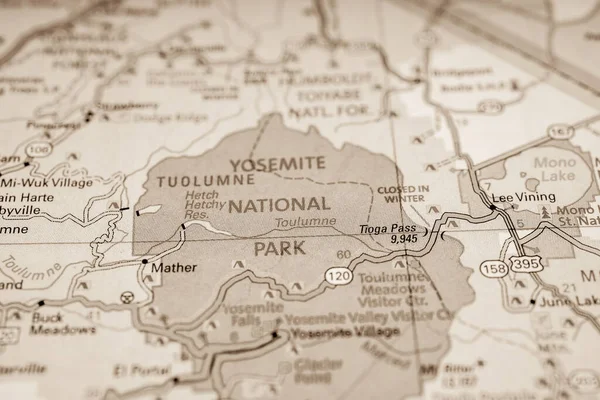 Yosemite National Park Usa Map Atlas Travel Background — 스톡 사진