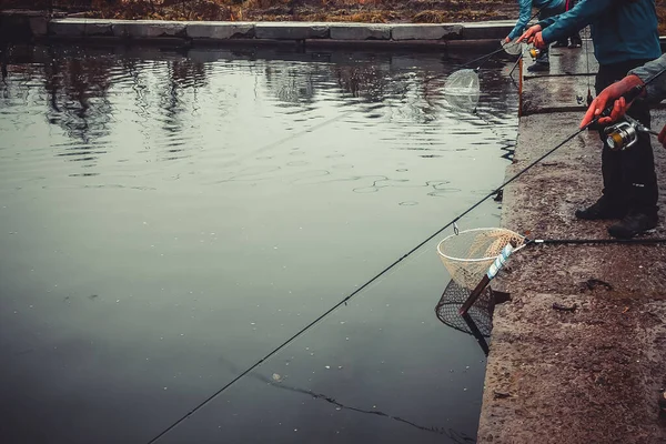 Pêche Truite Sur Lac Pêche Sportive Activités Plein Air — Photo