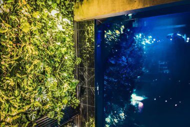 İç kısımda taze çiçekler var.