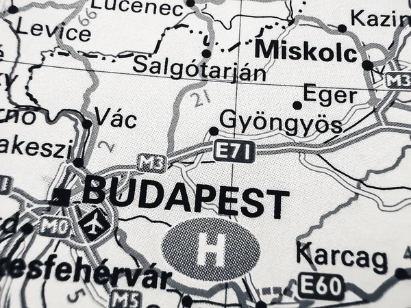 Budapeste Sobre Mapa Europa — Fotografia de Stock