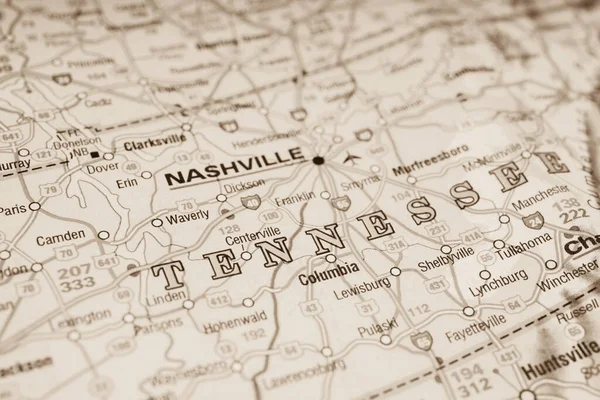 Nashville Sullo Sfondo Della Mappa Degli Stati Uniti — Foto Stock