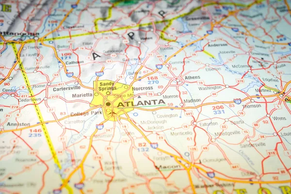 Atlanta Sullo Sfondo Della Mappa Degli Stati Uniti — Foto Stock