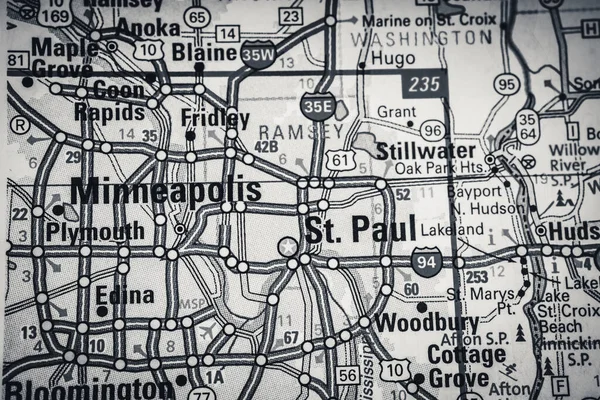 Minneapolis Sulla Mappa Viaggio Degli Stati Uniti — Foto Stock