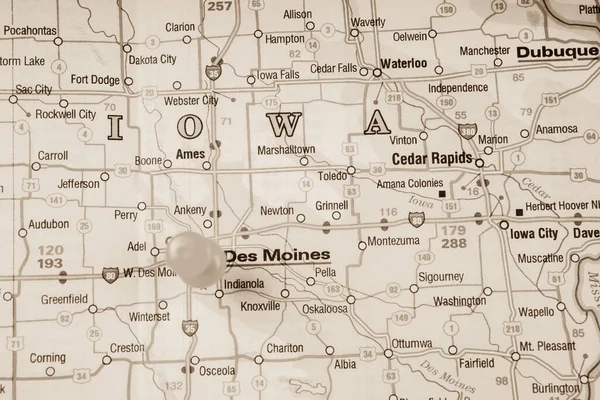 Des Moines Auf Der Karte — Stockfoto