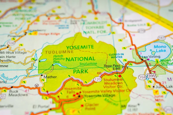 Yosemite National Park Usa Mapa Atlas Viagem Fundo — Fotografia de Stock