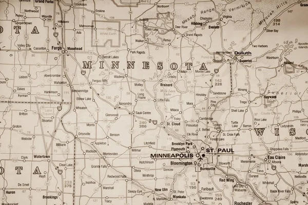 Estado Minesota Mapa — Fotografia de Stock