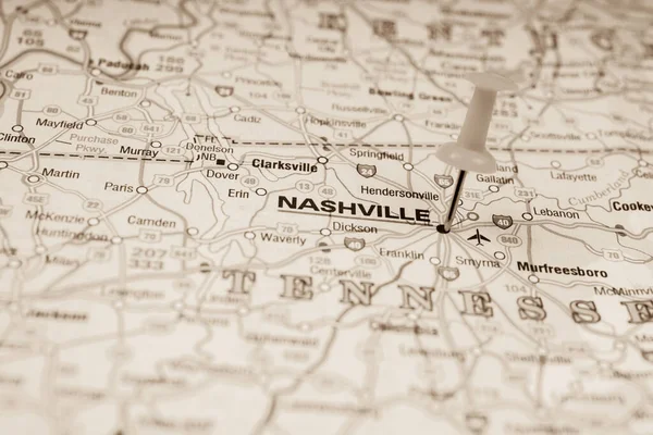 Nashville Sullo Sfondo Della Mappa Degli Stati Uniti — Foto Stock