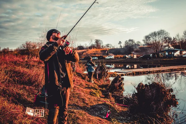 Pesca Pesca Lago Vinnytsia Ucrania —  Fotos de Stock