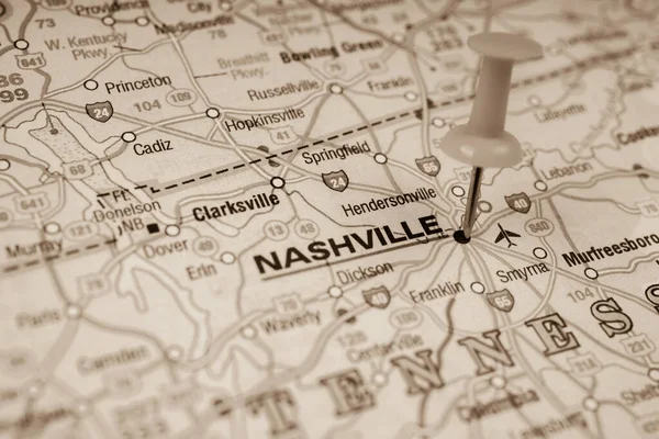 Nashville Sullo Sfondo Della Mappa Degli Stati Uniti — Foto Stock