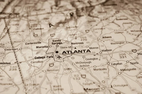 Atlanta Sullo Sfondo Della Mappa Degli Stati Uniti — Foto Stock