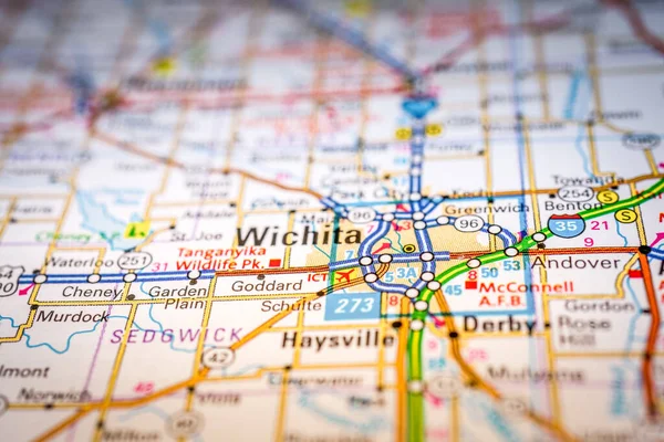 Wichita Usa Mapa Tło Podróży — Zdjęcie stockowe