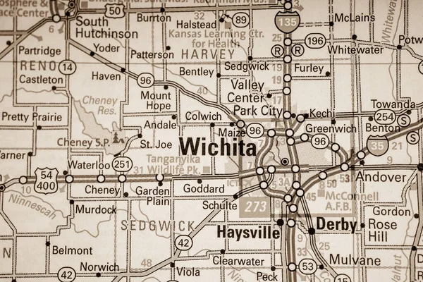 Wichita Usa Mapa Tło Podróży — Zdjęcie stockowe