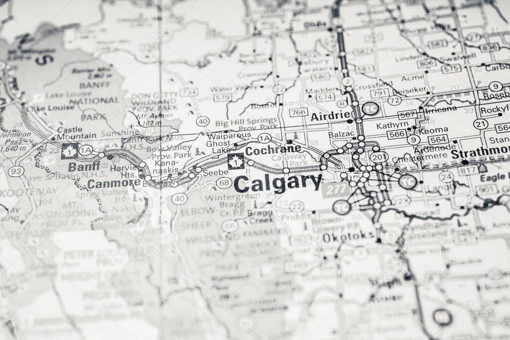Calgary on Canada travel map