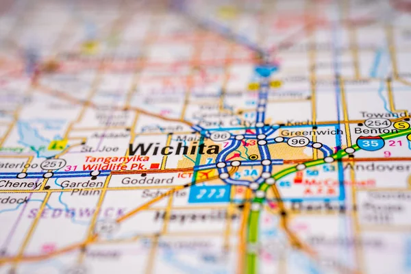 Wichita Usa Mapa Tło Podróży — Zdjęcie stockowe